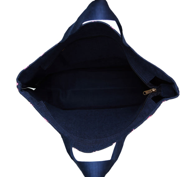 Reusable Juton Large Zipper Tote Bag -Black