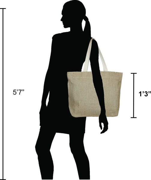 Reusable Juton Large Zipper Tote Bag, Cotton Pattern -Off-white