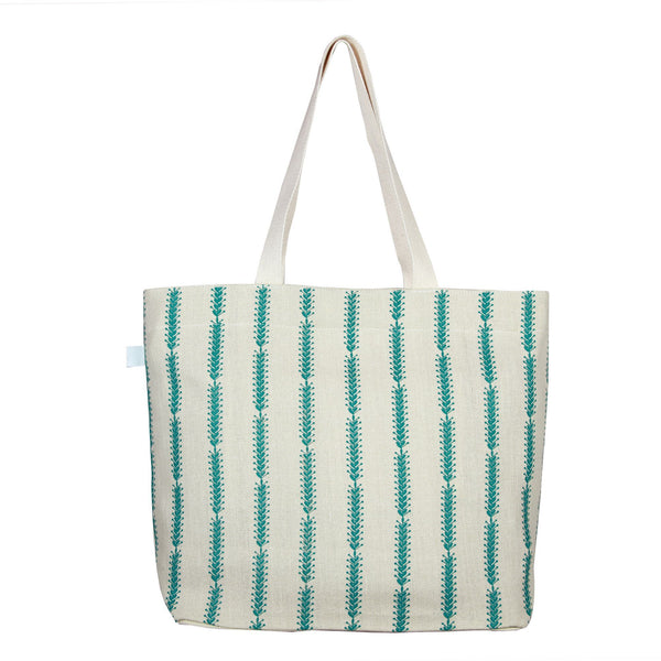 Reusable Juton Large Zipper Tote Bag, Cotton Pattern -Off-white