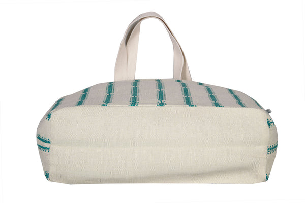 Reusable Juton Large Zipper Tote Bag, Cotton Pattern -Off-white