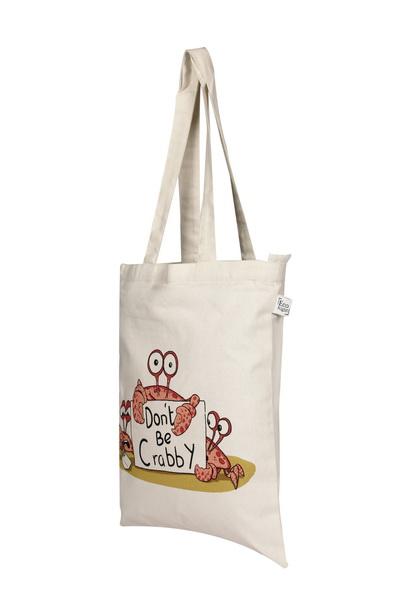 Reusable Natural Canvas Zipper Tote Bag - Don't be Crabby Print