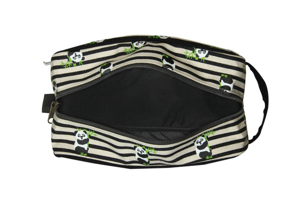 Reusable Natural Canvas Travel Pouch - Panda Stripes