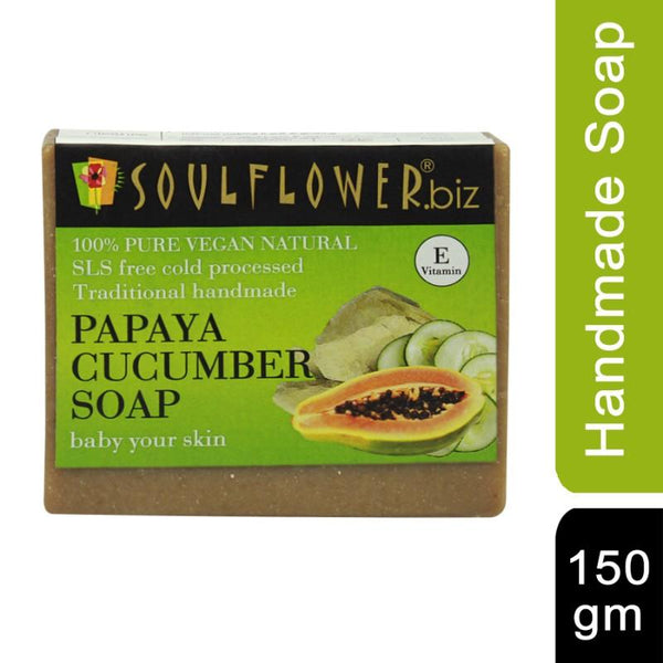 Soulflower Handmade Soap, Papaya and Cucumber, 150g
