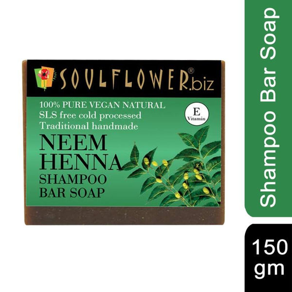 Soulflower Neem Henna Shampoo Bar Soap, 150g
