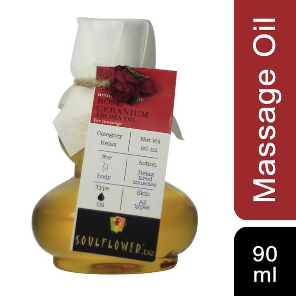 Soulflower Rose Geranium Aroma Massage Oil, 90ml