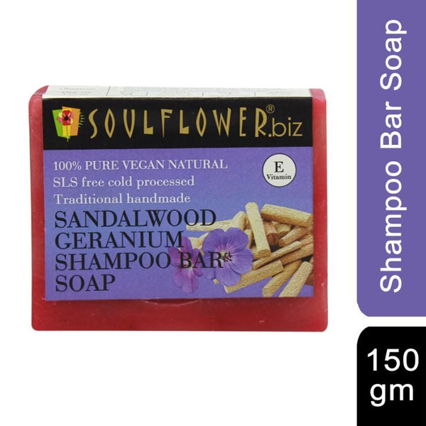Soulflower Shampoo Bar, Sandalwood and Geranium, 150g