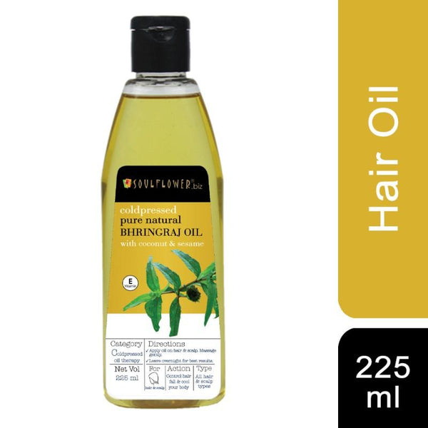 Soulflower Bhringraj Oil with Coconut and Sesame for Hair Loss and Greying, 225ml
