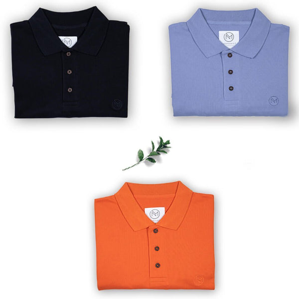 100% Organic Cotton Polo Neck T-Shirts - Take Me Away Value Pack of 3 in Black, Purple & Orange