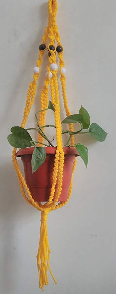 Yellow Macrame Plant Holder Handmade By Women Artisans