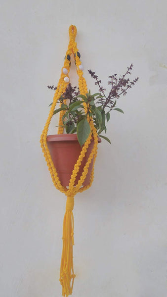 Yellow Macrame Plant Holder Handmade By Women Artisans
