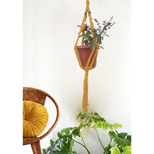 Yellow Macrame Plant Holder Handmade By Women Artisans