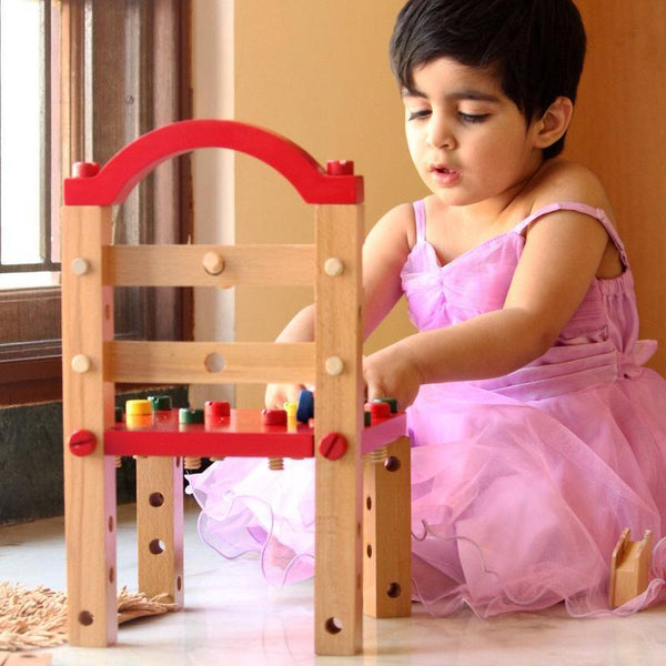 Wooden Construction Toy Chair for Toddlers