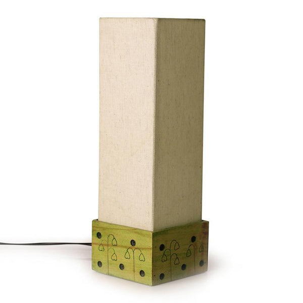 Wooden Table Lamp Carved by Traditional Artisans - Green