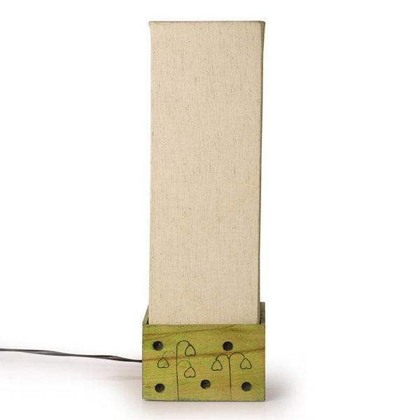 Wooden Table Lamp Carved by Traditional Artisans - Green