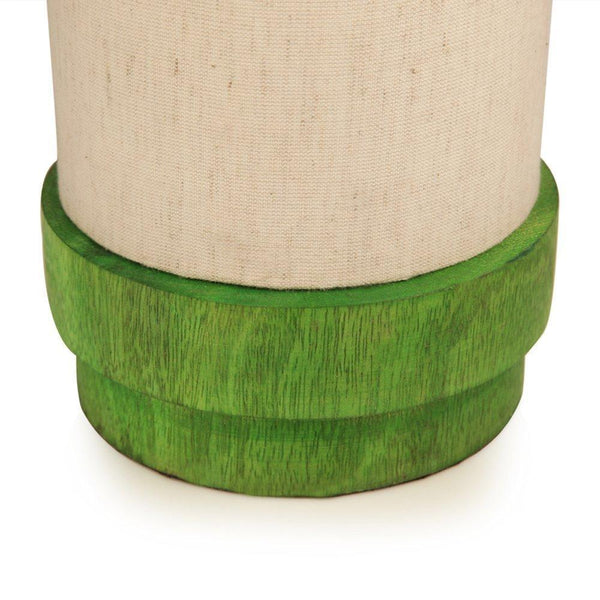 Turquoise Green  Round Wooden Table Lamp Crafted by Traditional Artisans