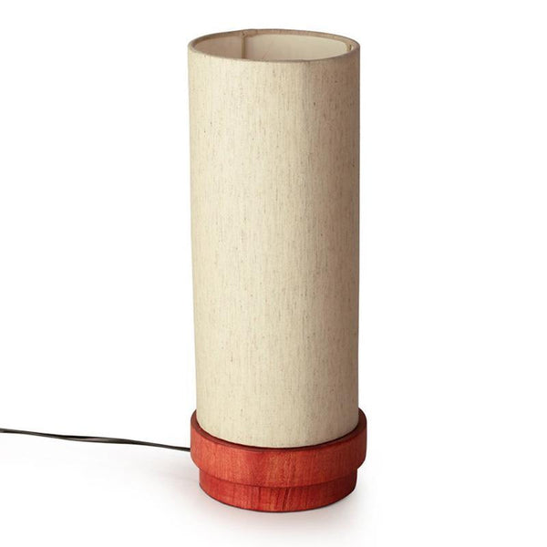 Maroon Round Wooden Table Lamp Crafted by Traditional Artisans