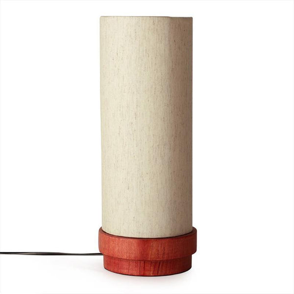 Maroon Round Wooden Table Lamp Crafted by Traditional Artisans