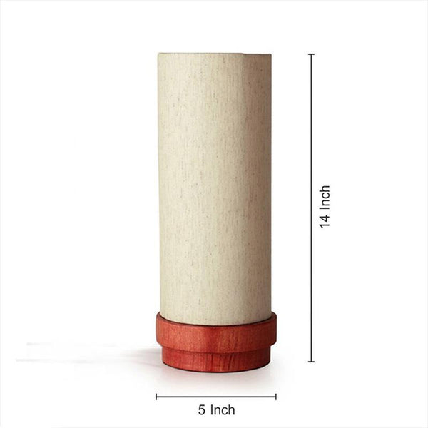Maroon Round Wooden Table Lamp Crafted by Traditional Artisans