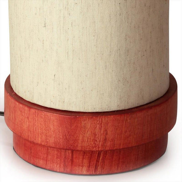Maroon Round Wooden Table Lamp Crafted by Traditional Artisans
