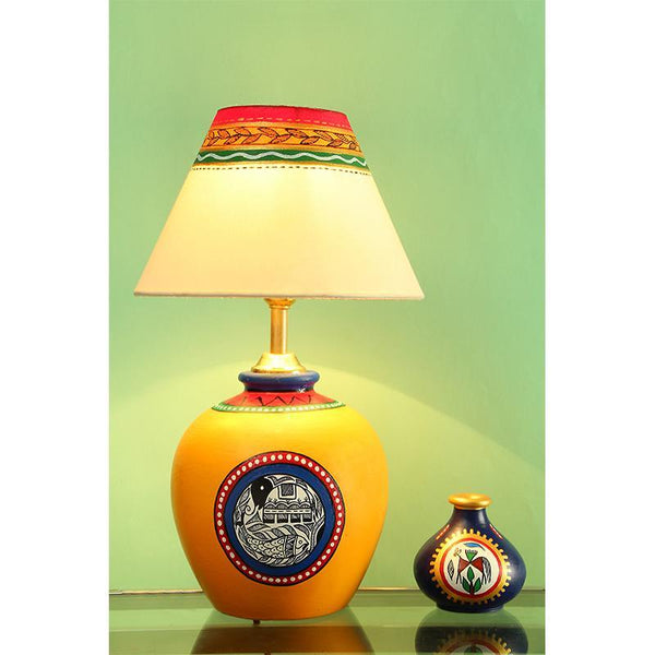 Terracotta Matki Table Lamp (Yellow) created by Traditional Artisans