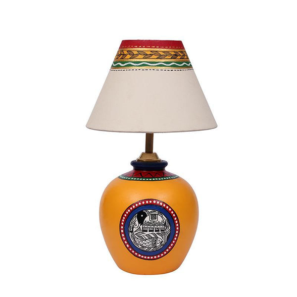 Terracotta Matki Table Lamp (Yellow) created by Traditional Artisans