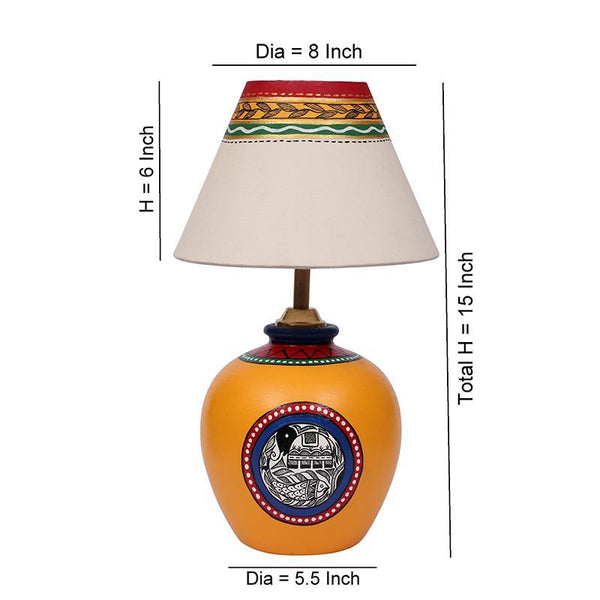 Terracotta Matki Table Lamp (Yellow) created by Traditional Artisans