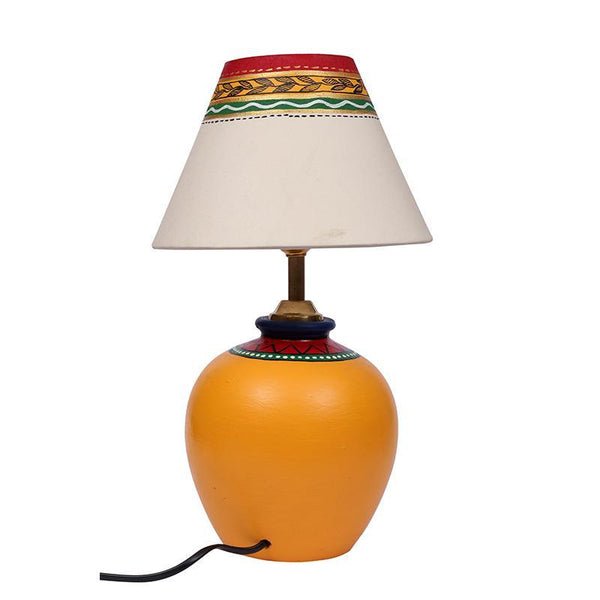 Terracotta Matki Table Lamp (Yellow) created by Traditional Artisans