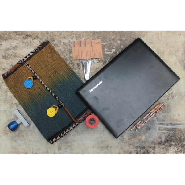 Laptop Sleeve Made with Hibiscus Fibre - Blue and Yellow Boho (38.1cm)