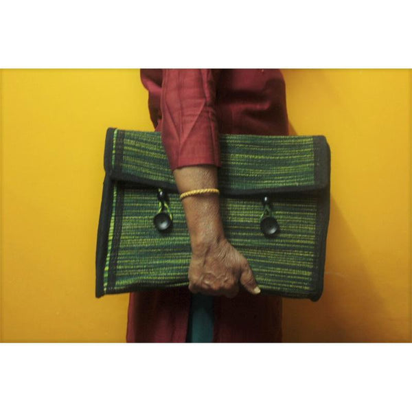 Laptop Sleeve Made with Hibiscus Fibre - Green and Black (38.1cm)