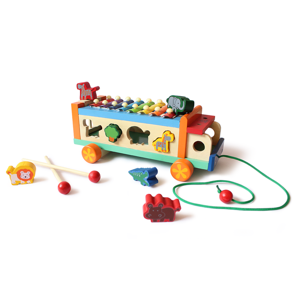 Wooden Animal Musicial Activity Truck - 100% Safe, Natural & Eco-friendly