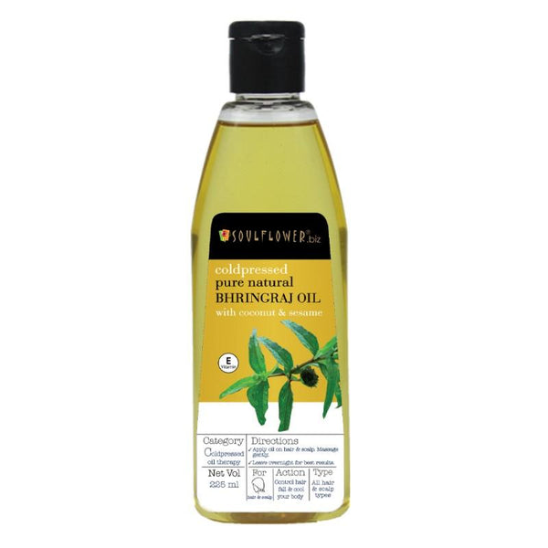 Soulflower Bhringraj Oil with Coconut and Sesame for Hair Loss and Greying, 225ml