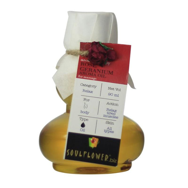 Soulflower Rose Geranium Aroma Massage Oil, 90ml