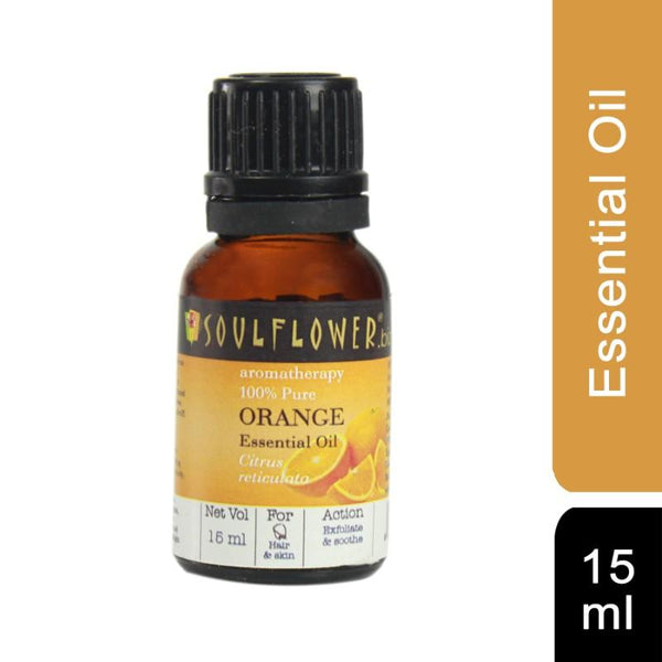 Soulflower Orange Essential Oil for Hair and Skin, 15ml