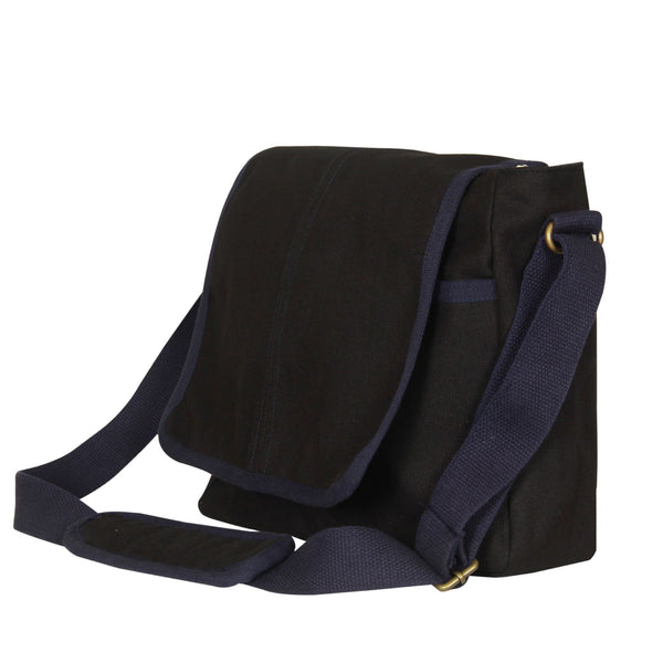 Reusable Eco-Friendly Canvas Messenger Bag - Black
