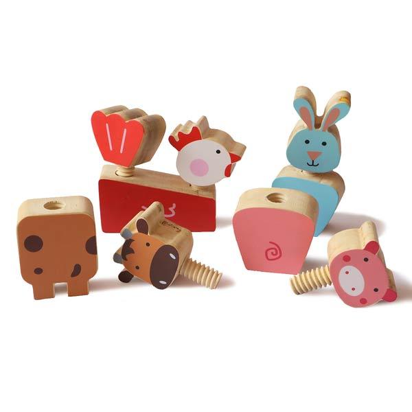 Wooden Farm Animals Twist & Turn Toy Set (Set of 4 animals) - 100% Safe, Natural & Eco-friendly