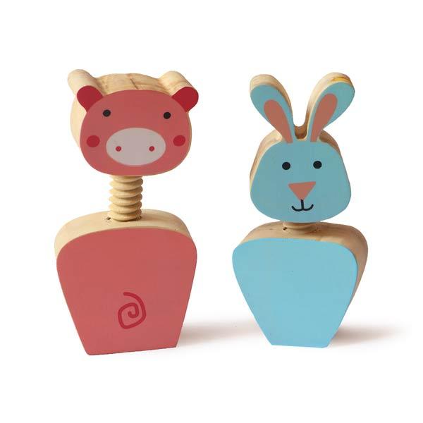 Wooden Farm Animals Twist & Turn Toy Set (Set of 4 animals) - 100% Safe, Natural & Eco-friendly