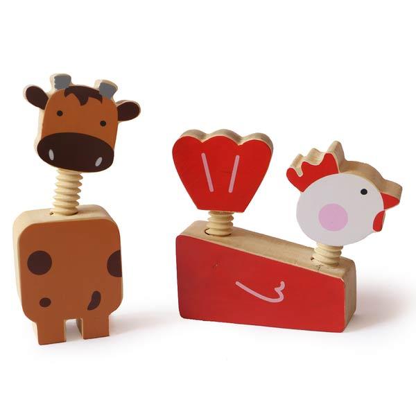 Wooden Farm Animals Twist & Turn Toy Set (Set of 4 animals) - 100% Safe, Natural & Eco-friendly
