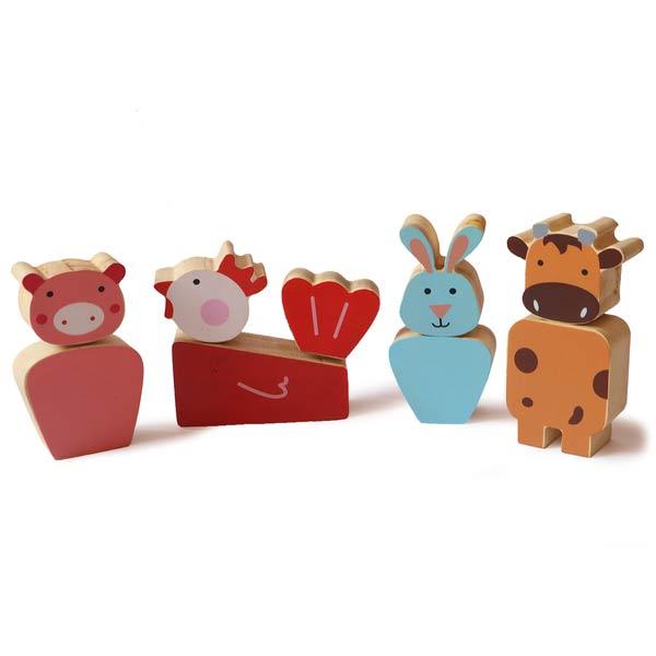 Wooden Farm Animals Twist & Turn Toy Set (Set of 4 animals) - 100% Safe, Natural & Eco-friendly