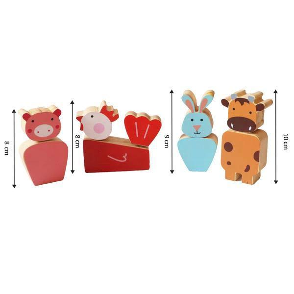 Wooden Farm Animals Twist & Turn Toy Set (Set of 4 animals) - 100% Safe, Natural & Eco-friendly