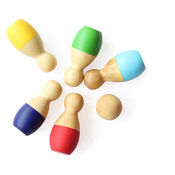 Wooden Roly Bowly Pins Set (Set of 6 pins) - 100% Safe, Natural & Eco-friendly