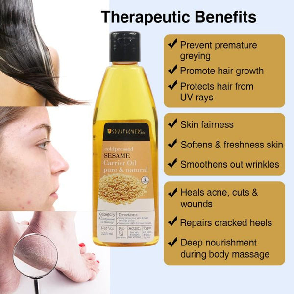 Soulflower Sesame Oil for Hair and Skin, 225ml