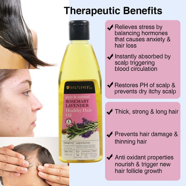 Soulflower Pure and Natural Rosemary Lavender Healthy Hair Oil, 225ml