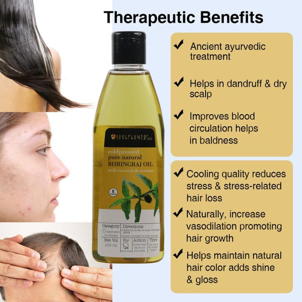 Soulflower Bhringraj Oil with Coconut and Sesame for Hair Loss and Greying, 225ml