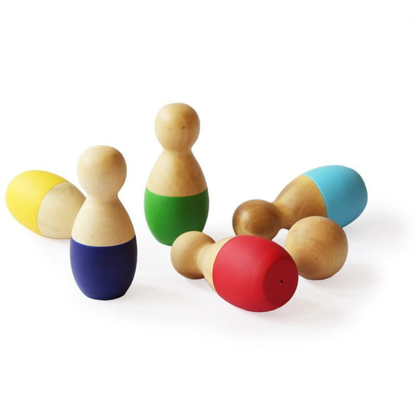 Wooden Roly Bowly Pins Set (Set of 6 pins) - 100% Safe, Natural & Eco-friendly