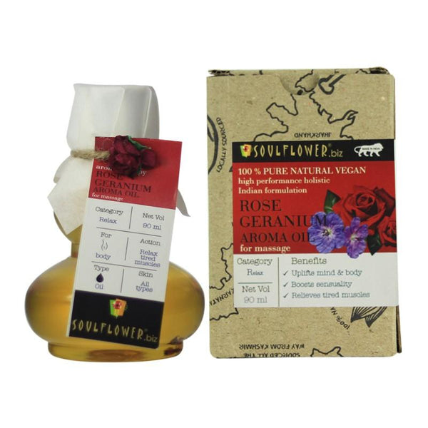 Soulflower Rose Geranium Aroma Massage Oil, 90ml