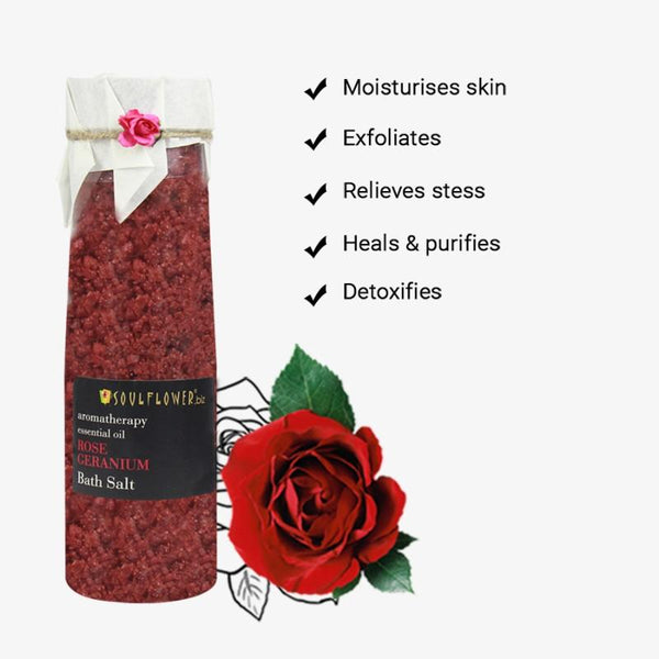 Soulflower Rose Geranium Bath Salt, 500g