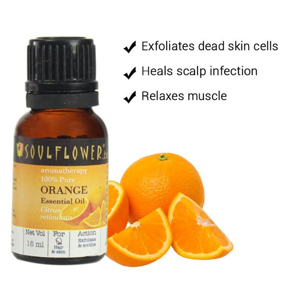 Soulflower Orange Essential Oil for Hair and Skin, 15ml