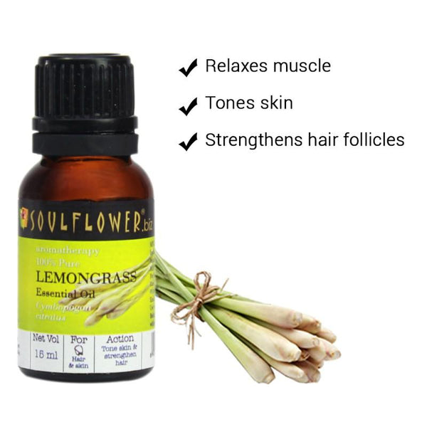 Soulflower Lemongrass Oil for Hair and Skin, 15ml