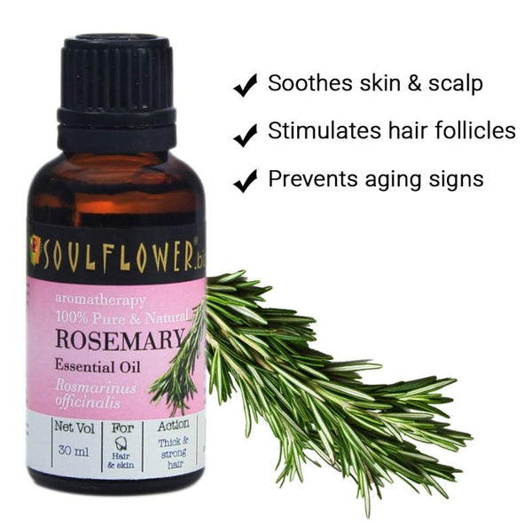 Soulflower Rosemary Essential Oil for Hair and Skin, 30ml