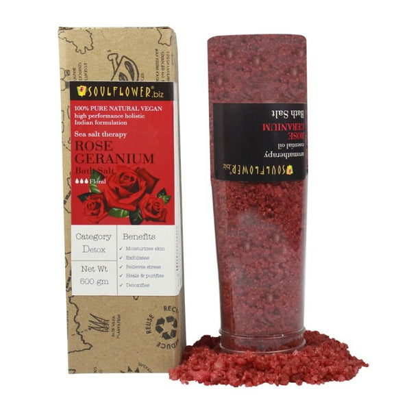 Soulflower Rose Geranium Bath Salt, 500g